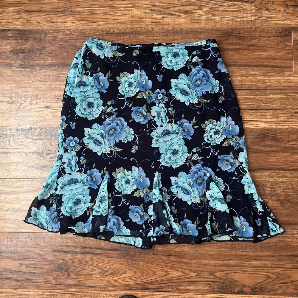 Y2K Blue floral Mermaid‎ Skirt Flowy Chiffon Women L Cottagecore Fairycore